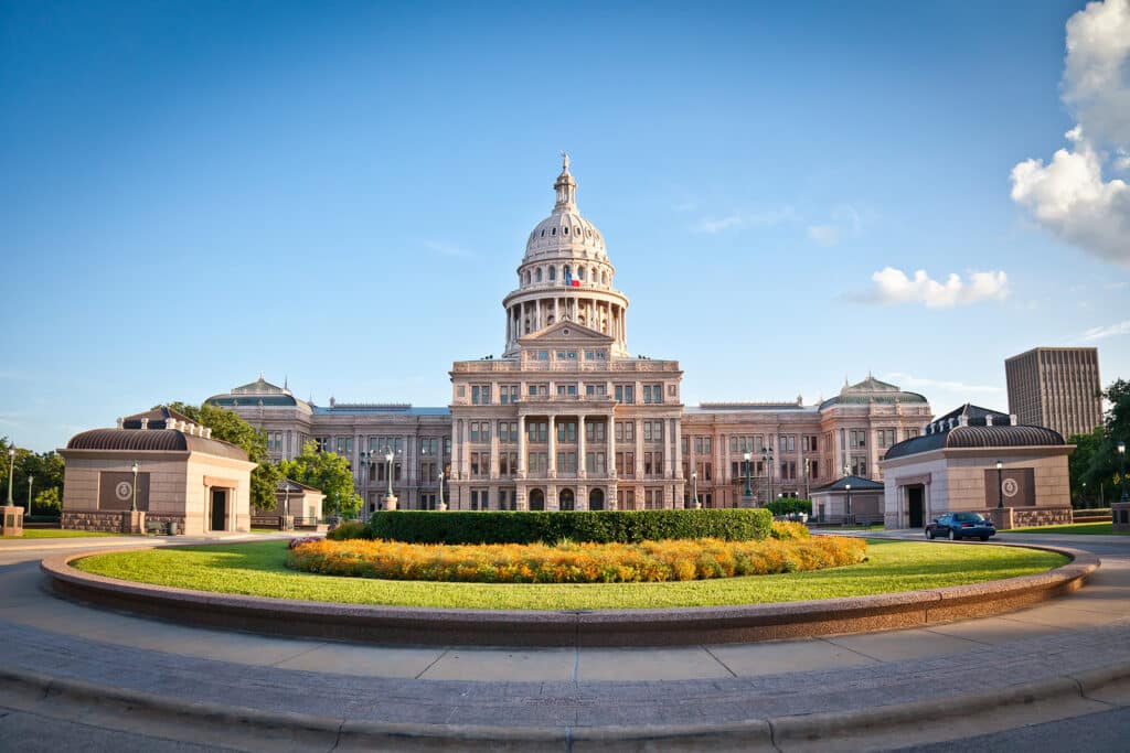 The Texas State Capitol Building in downtown Austin, Texas.  Aus